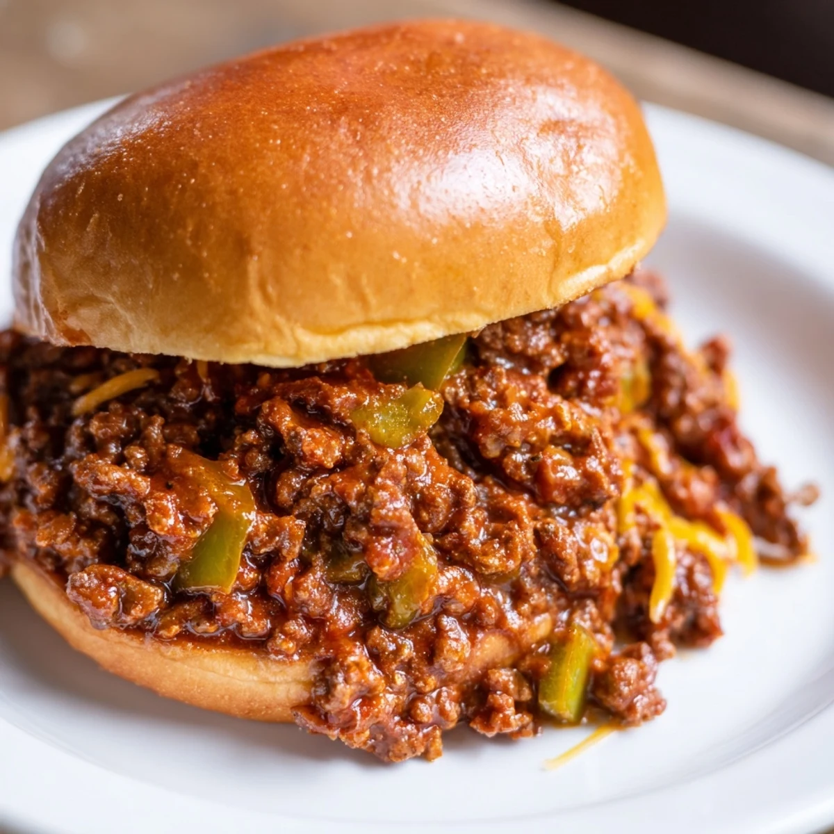 Juicy ground beef simmered in a rich, tangy tomato sauce piled high on buttery toasted buns ready to serve.