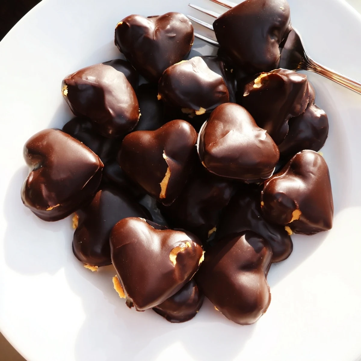 Homemade Chocolate Peanut Butter Hearts arranged on parchment paper, ready for gifting.