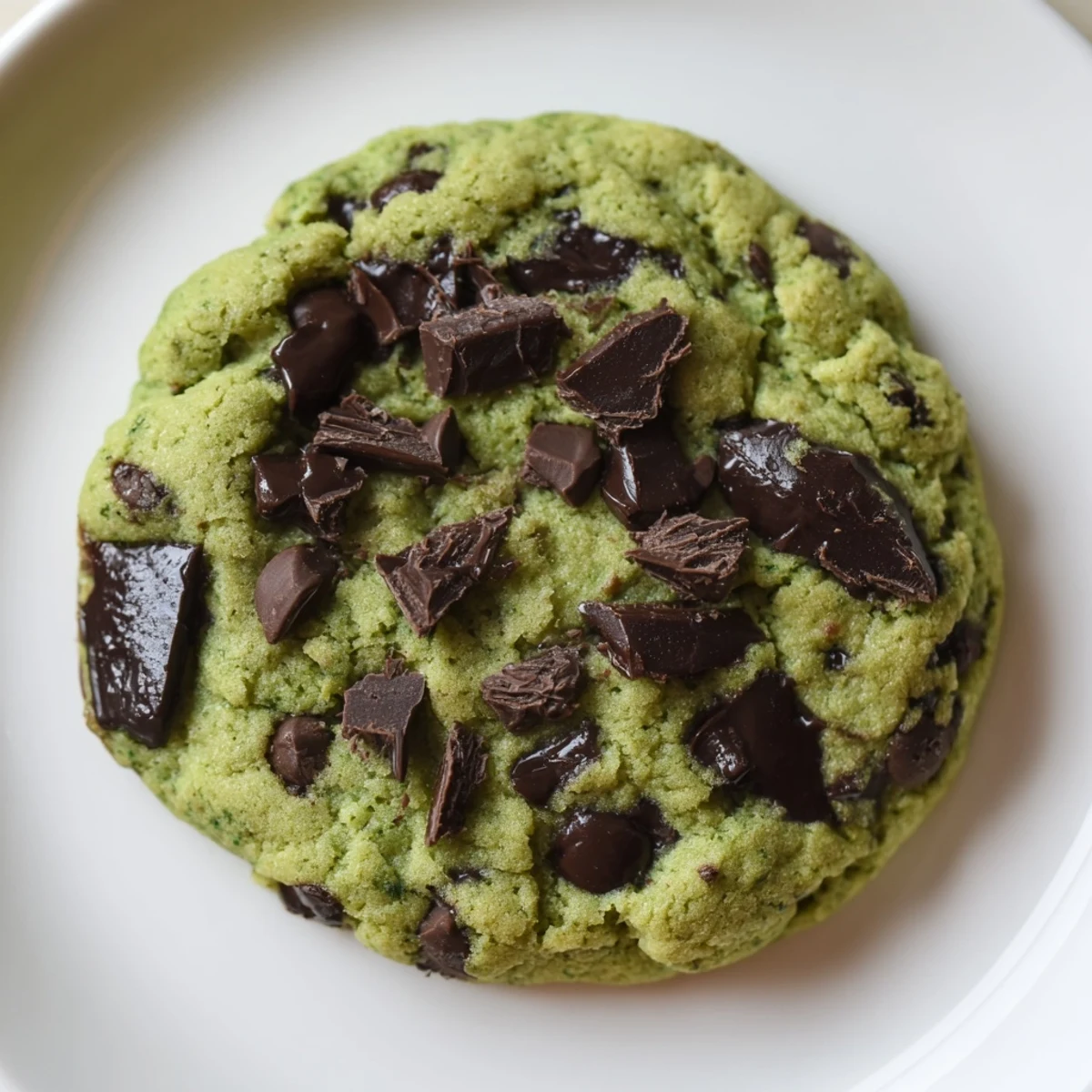 Festive mint chocolate chip cookies with green dough, stacked and ready to serve with a glass of cold milk.  