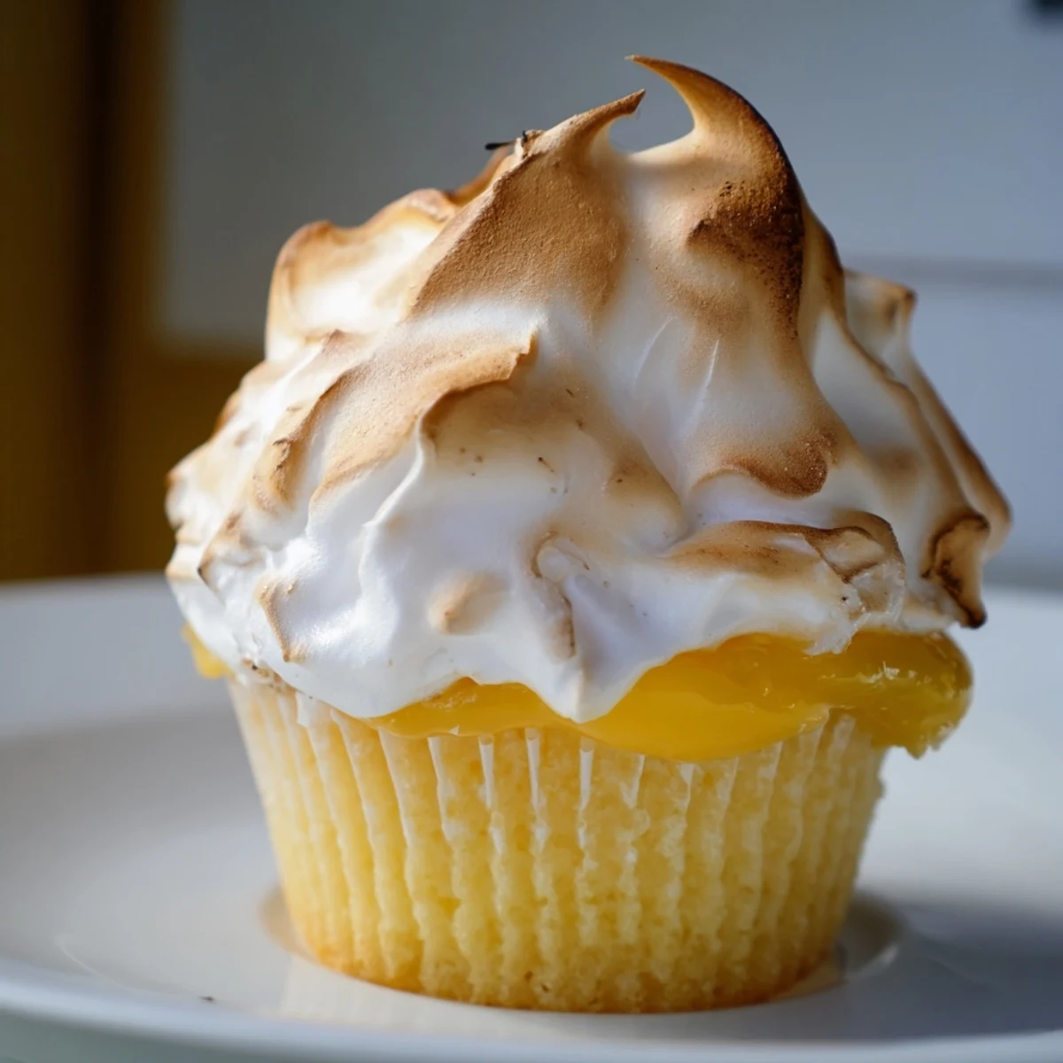 Lemon Meringue Cupcakes on a dessert platter, perfect for a sunny afternoon treat.
