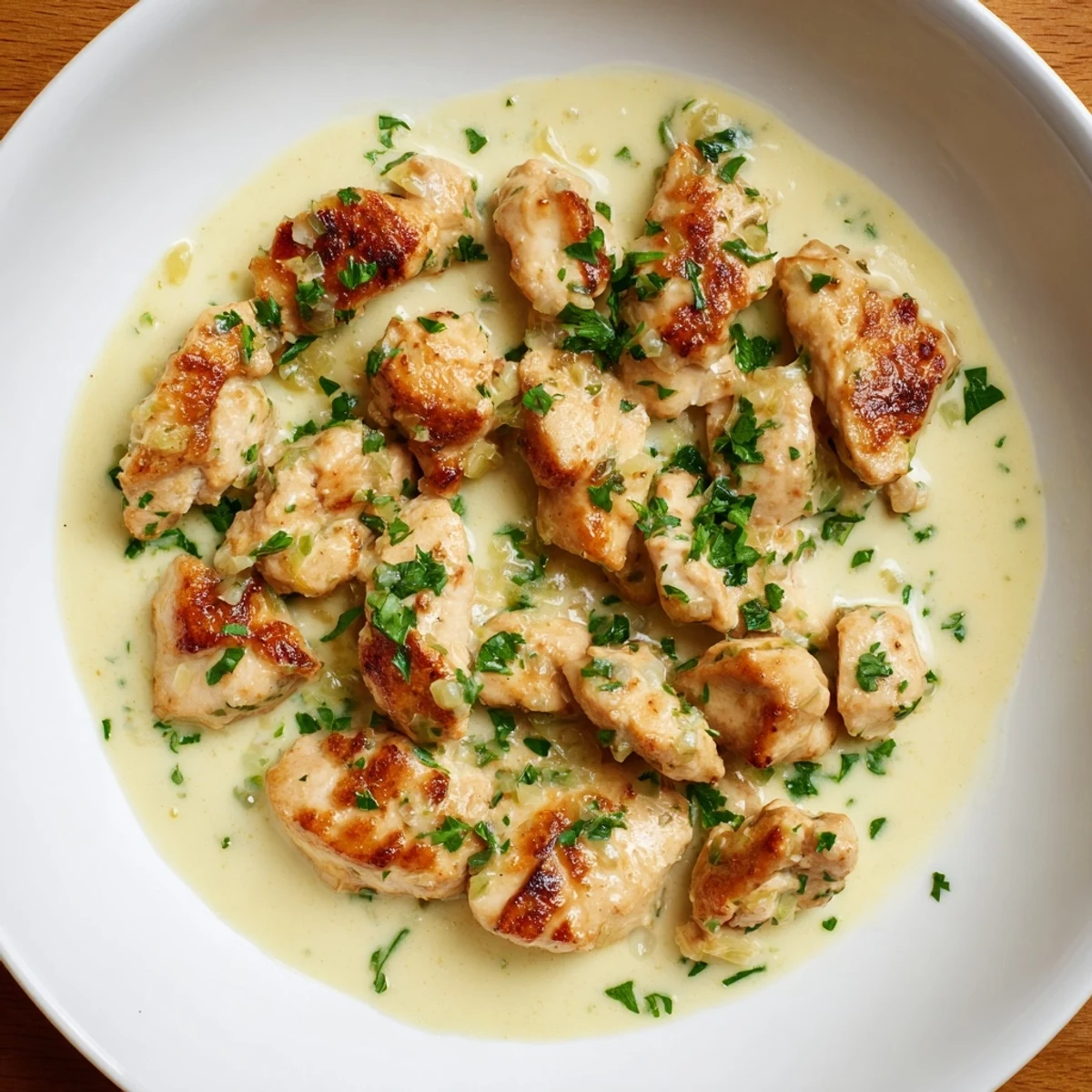 Golden-brown seared chicken breasts bathing in a creamy, garlicky Boursin cheese sauce, garnished with fresh parsley.