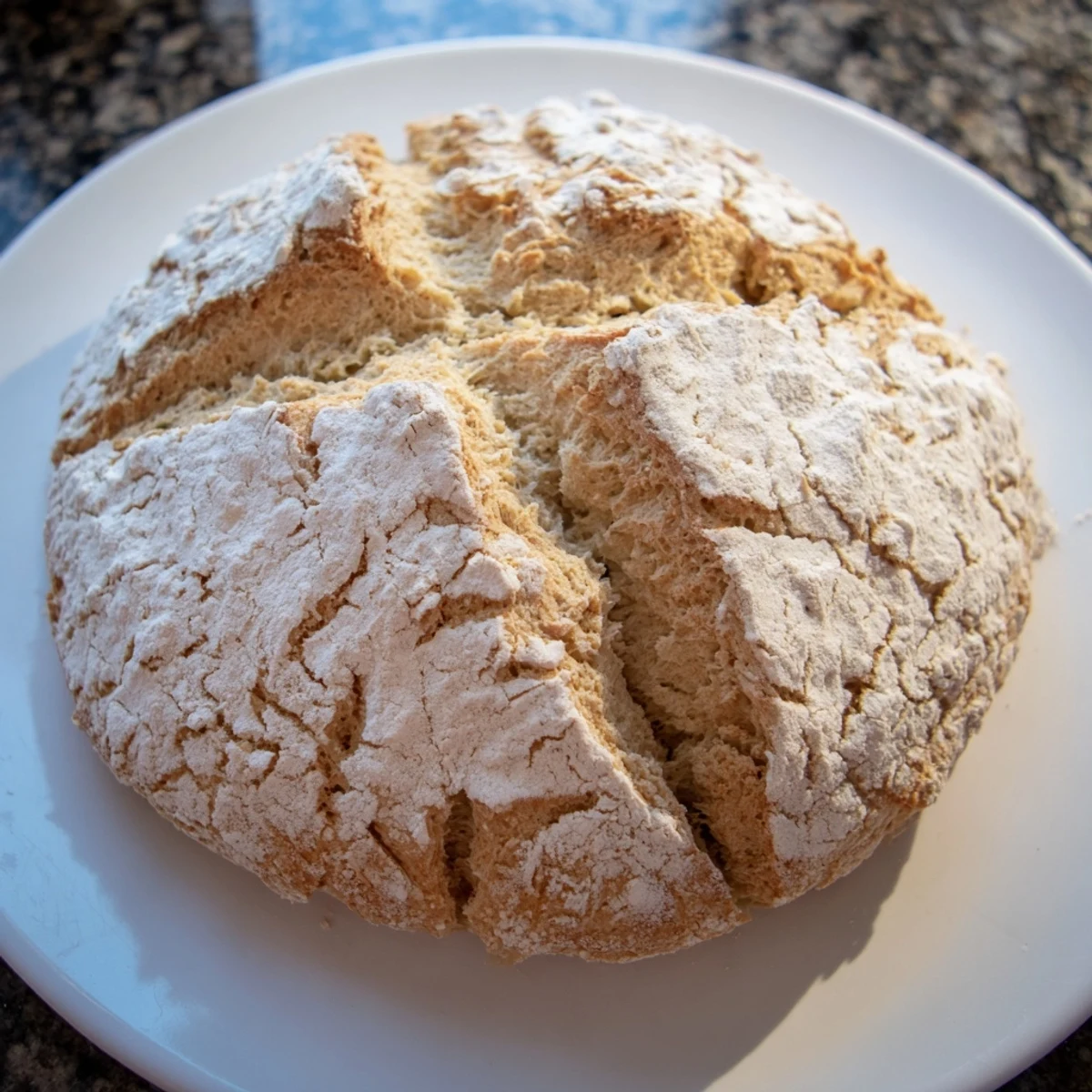 A sliced Authentic 4-Ingredient Irish Soda Bread revealing its tender crumb, served warm with butter and jam on a plate.