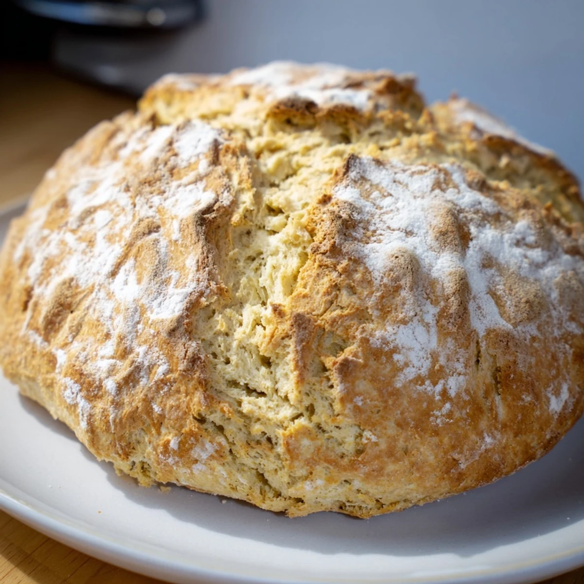 Homemade Authentic 4-Ingredient Irish Soda Bread cooling on a wire rack, featuring a signature deep cross cut on top.