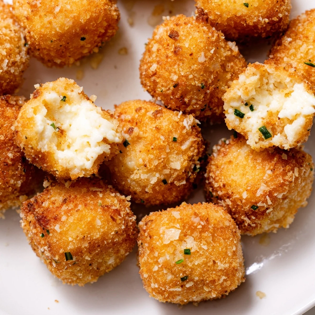 A close-up of golden, panko-crusted Crispy Cottage Cheese Treats resting on a paper towel.