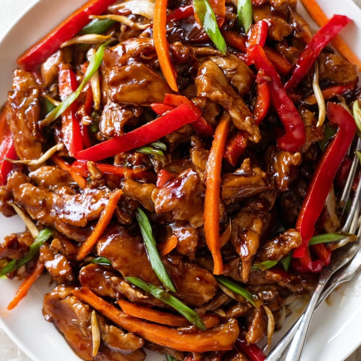 Sizzling Peking Style Chicken with crispy edges and bean sprouts in a wok ready to be served.