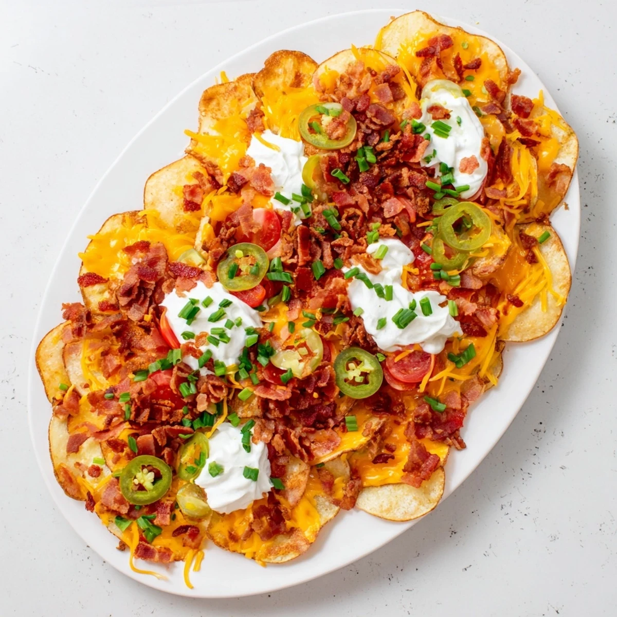 Hearty Irish Nachos served hot with melted cheese, crumbled bacon, and fresh parsley, ready to be shared at a casual gathering.