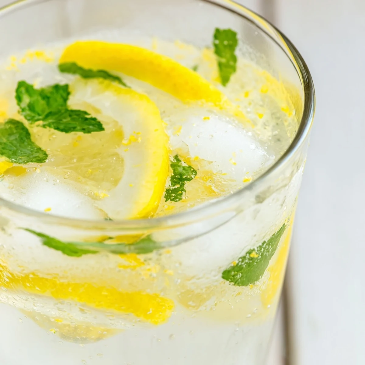 Chilled glasses with bright Easy Limoncello Mocktail Refreshing Drink garnished with lemon slices and mint.