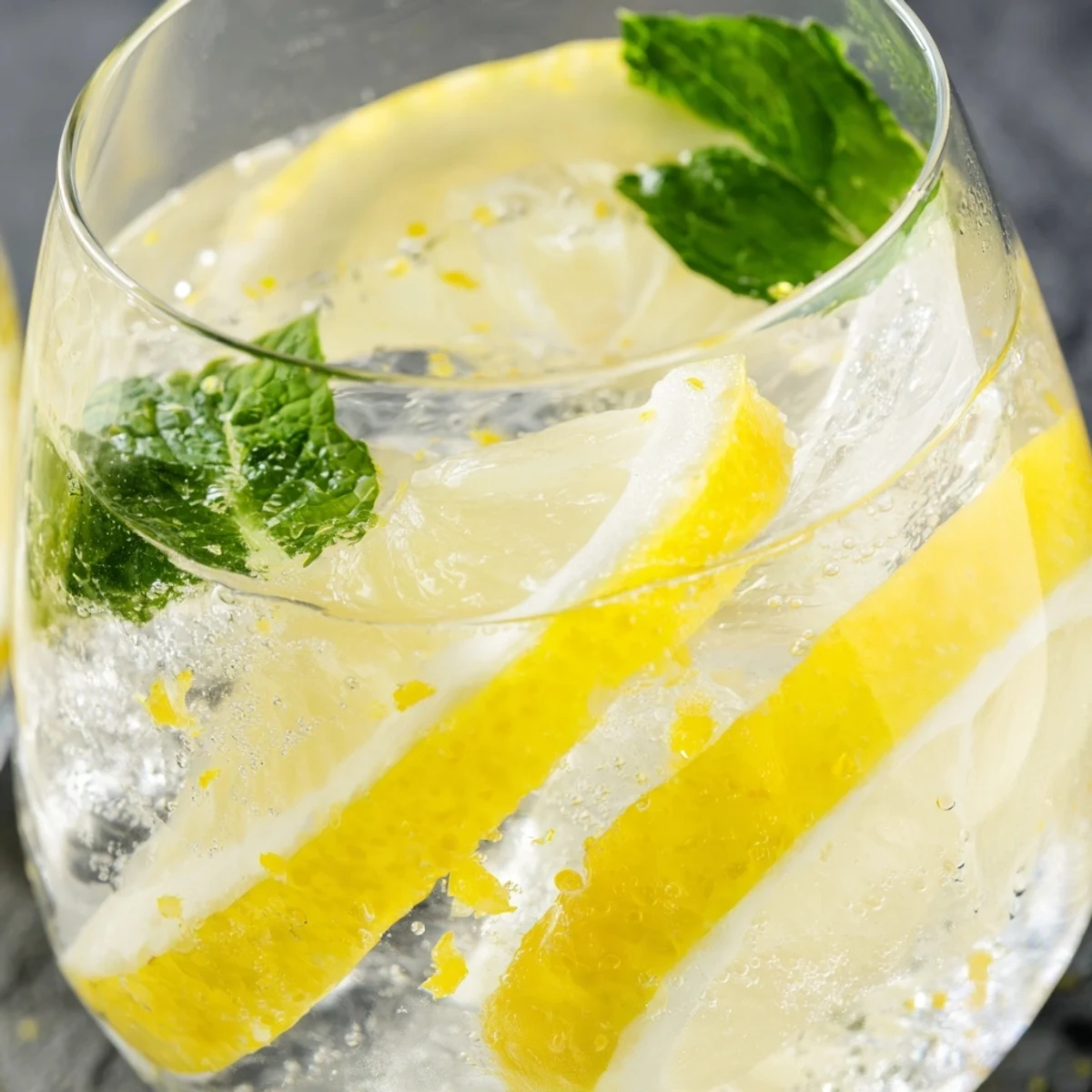 Summer entertaining with Easy Limoncello Mocktail Refreshing Drink in clear tumblers, lemon wedges and mint on the side.