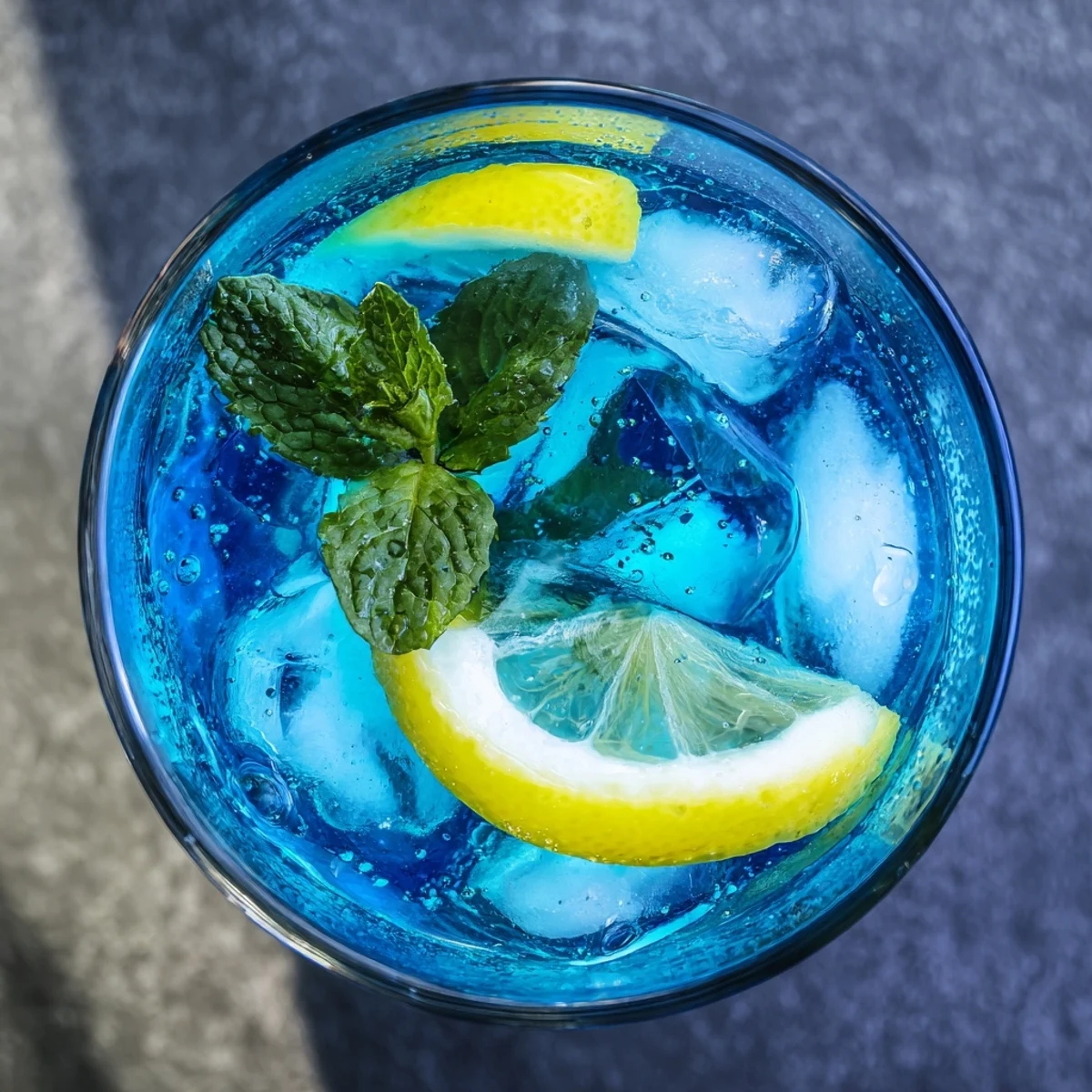 Homemade pitcher of Blue Spirulina Lemonade ready to serve at a summer gathering, mint leaves floating.