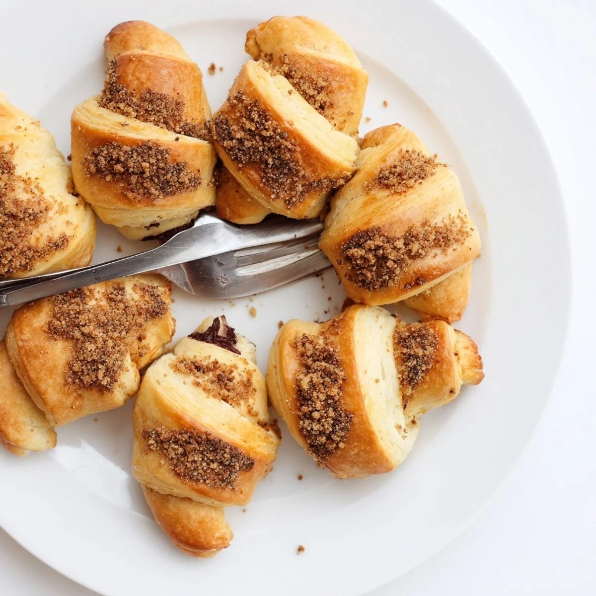 Freshly baked Smores Crescent Rolls with melted chocolate and gooey marshmallow filling inside flaky pastry, topped with sweet graham cracker crumbs.