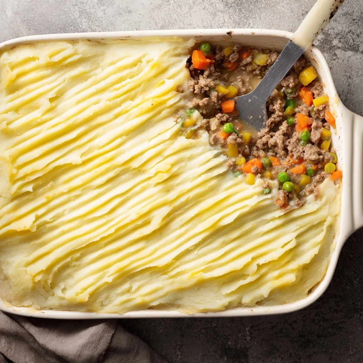 Homemade Easy Shepherds Pie with a golden-brown potato topping, perfect for a comforting weeknight dinner.