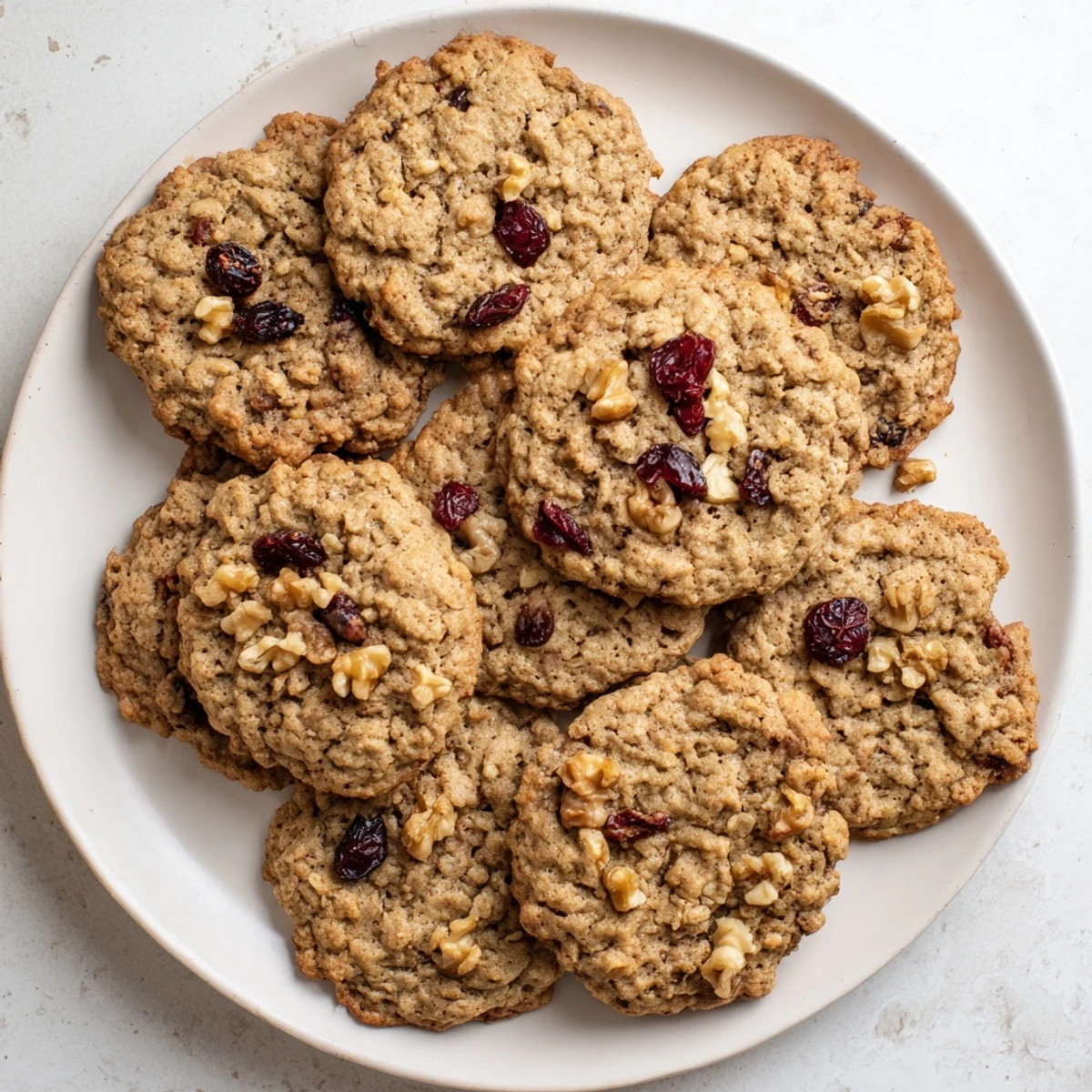 Freshly baked Chai Oatmeal Craisin Cookies with a chewy texture, perfect with a glass of cold milk.