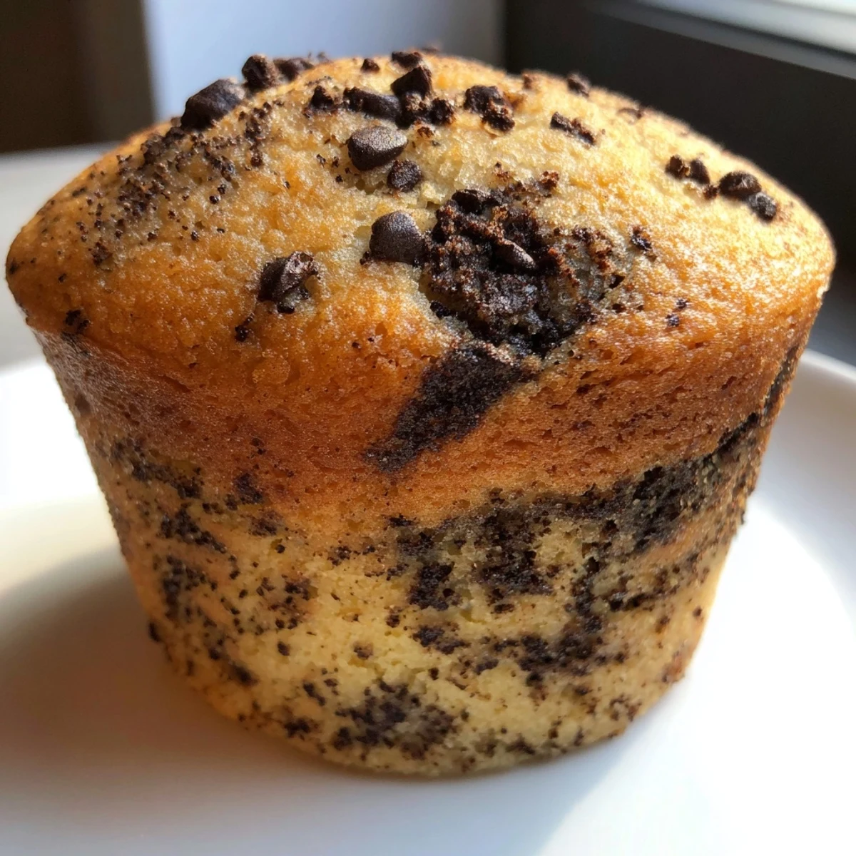 Freshly baked French Roast Coffee Muffins with Mochi Flour sit beside a steaming mug and a jar of coffee beans.