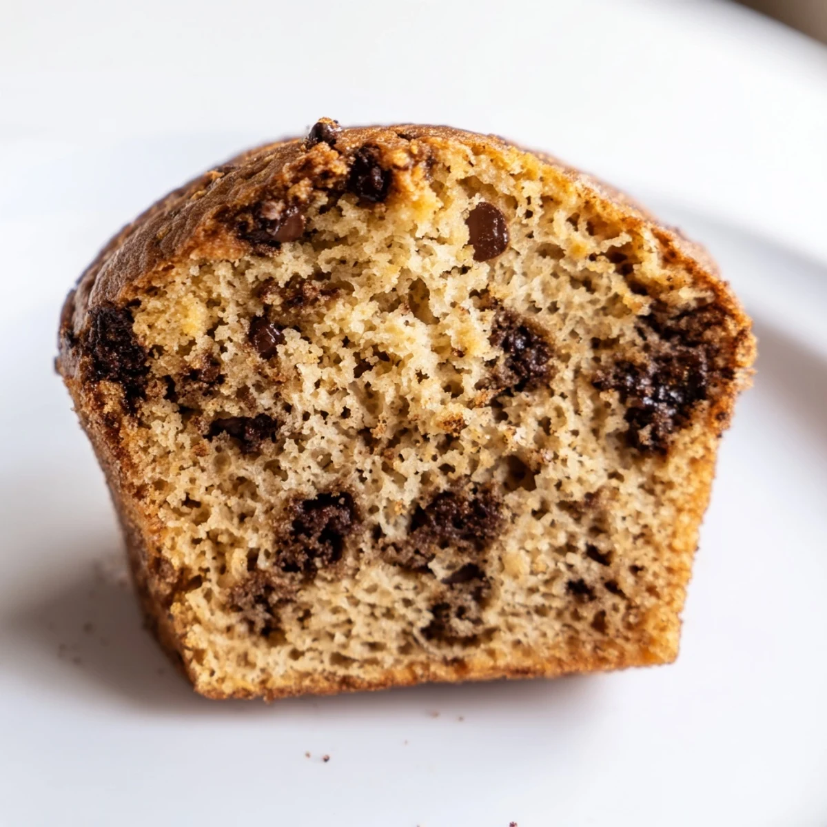 A close-up showcases the chewy crumb of French Roast Coffee Muffins with Mochi Flour, garnished with a dusting of powdered sugar.