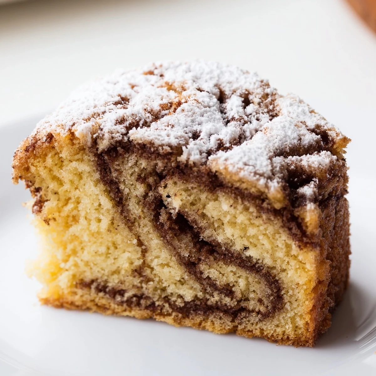 A moist Easy Breakfast Bundt Coffee cake with pecans sits on a cooling rack beside a steaming mug of coffee.