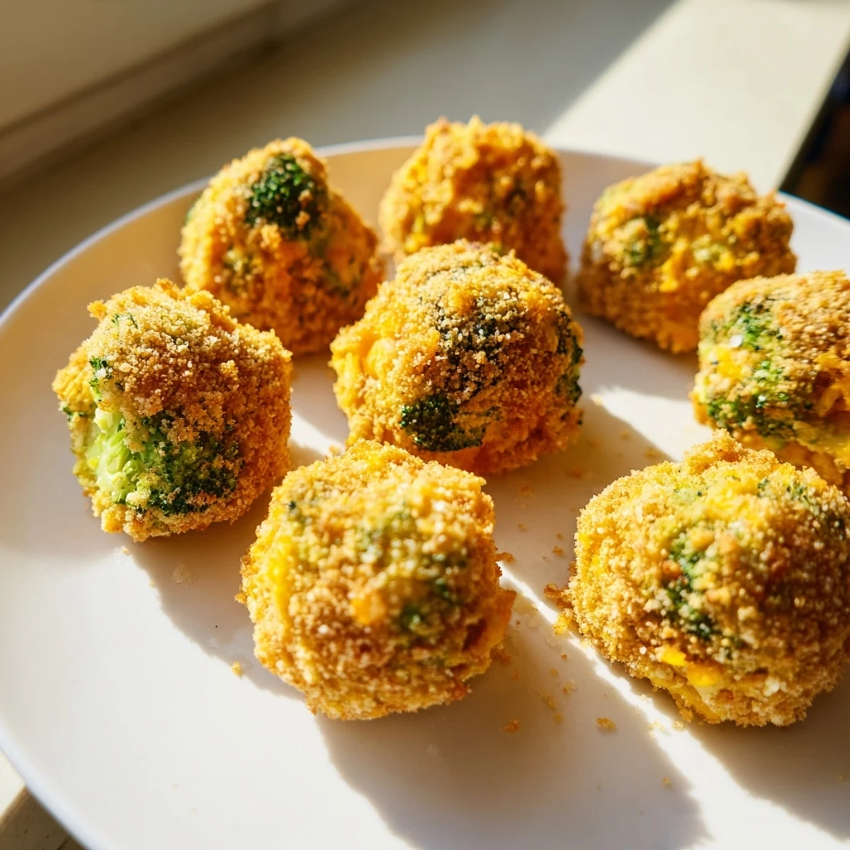 Crispy broccoli and cheese balls fresh from the oven with a golden brown crust