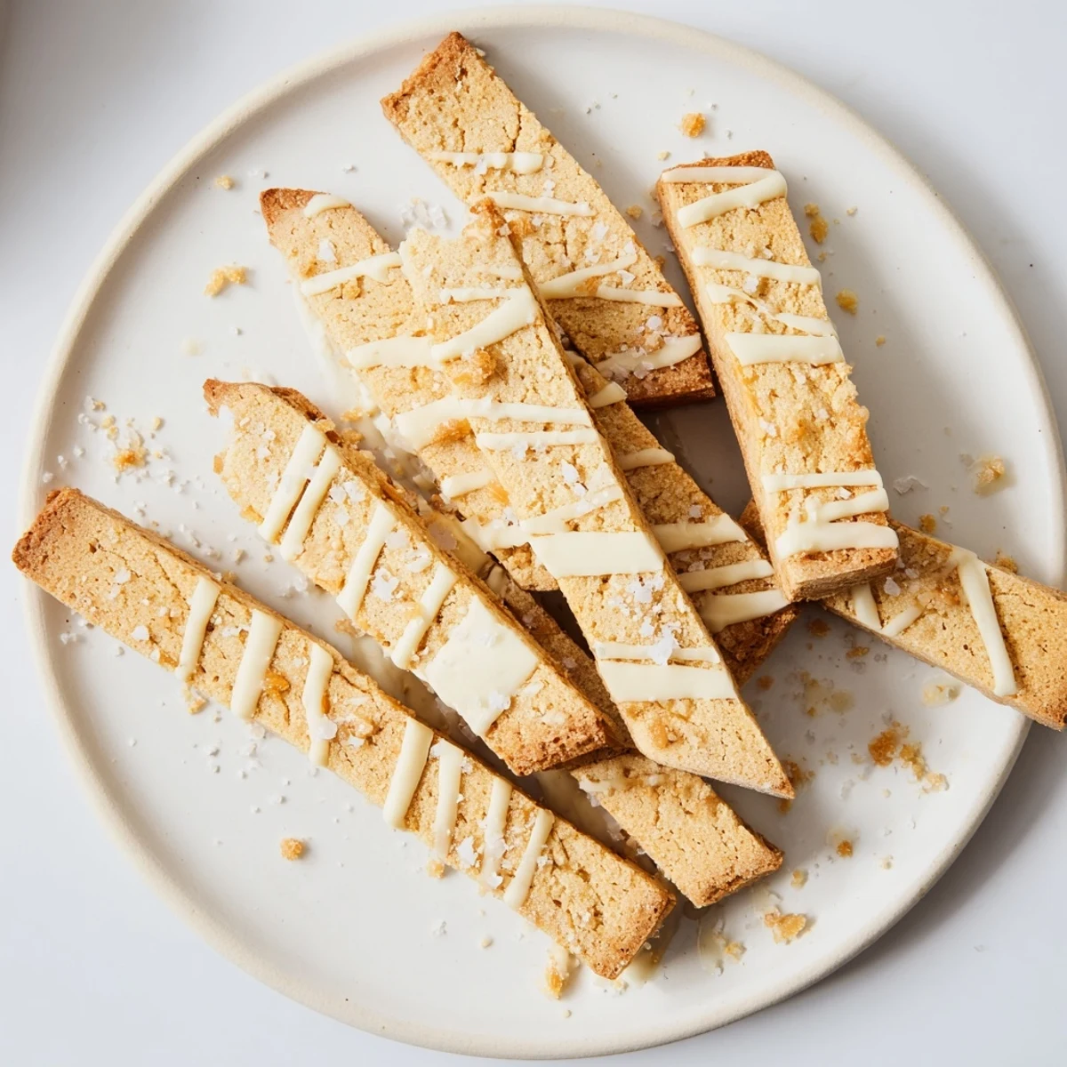 Crisp sugar cookie biscotti diagonally sliced with sparkling sugar topping ready for coffee dipping