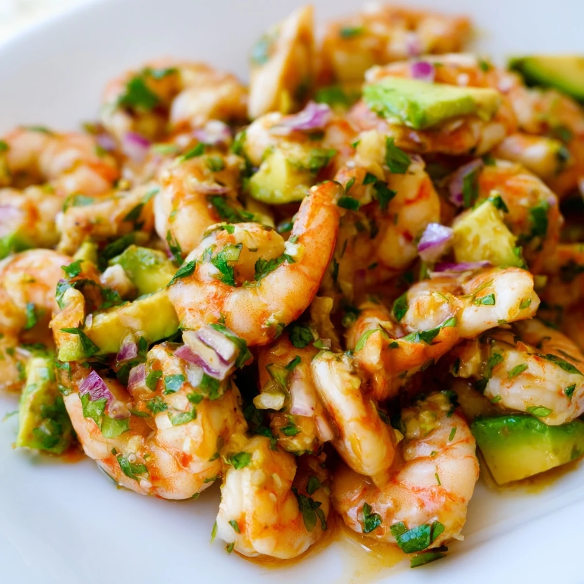 Fresh easy shrimp ceviche bowl with tender shrimp, colorful diced vegetables, and creamy avocado chunks