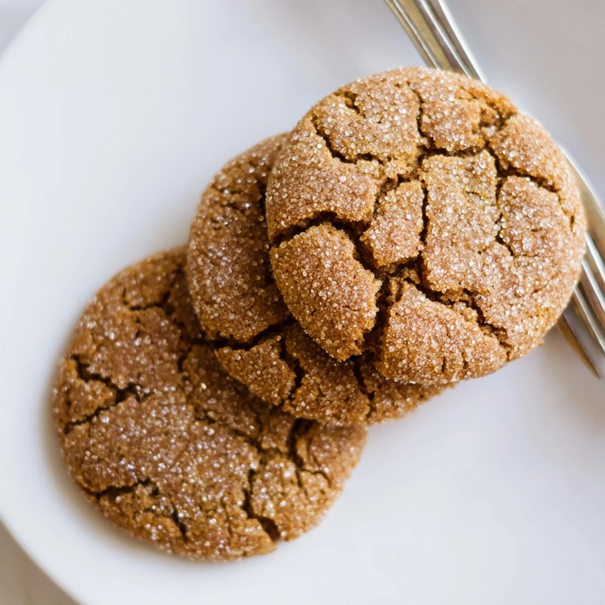 Plate of warm Gingersnap Cookies served with tea for cozy holiday dessert
