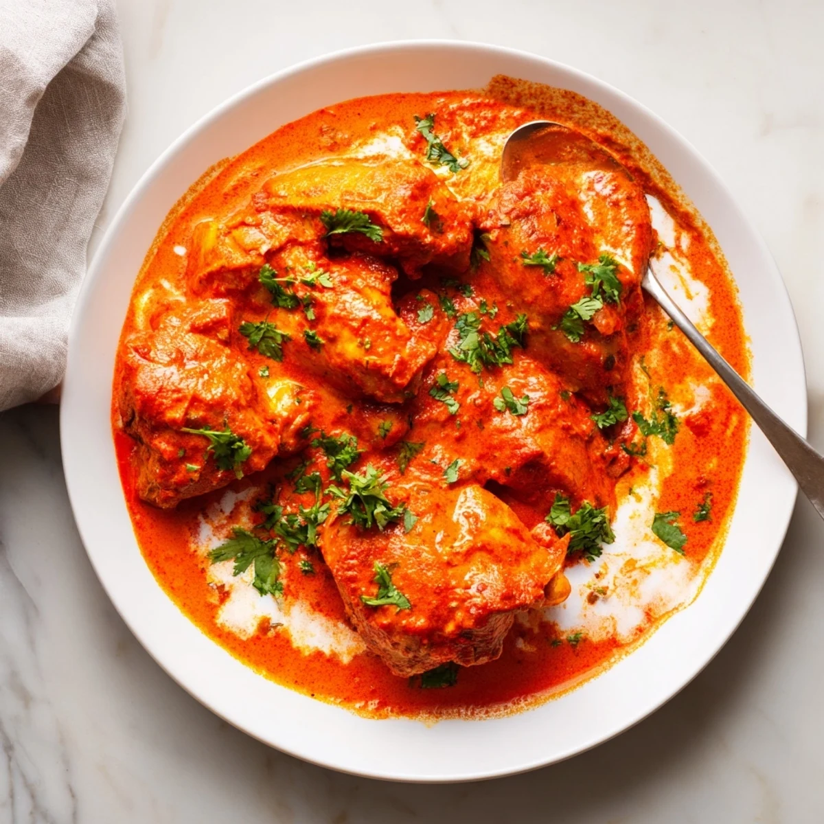 Golden chicken thighs simmered in rich Indian curry sauce made easily in the Instant Pot for a quick weeknight dinner