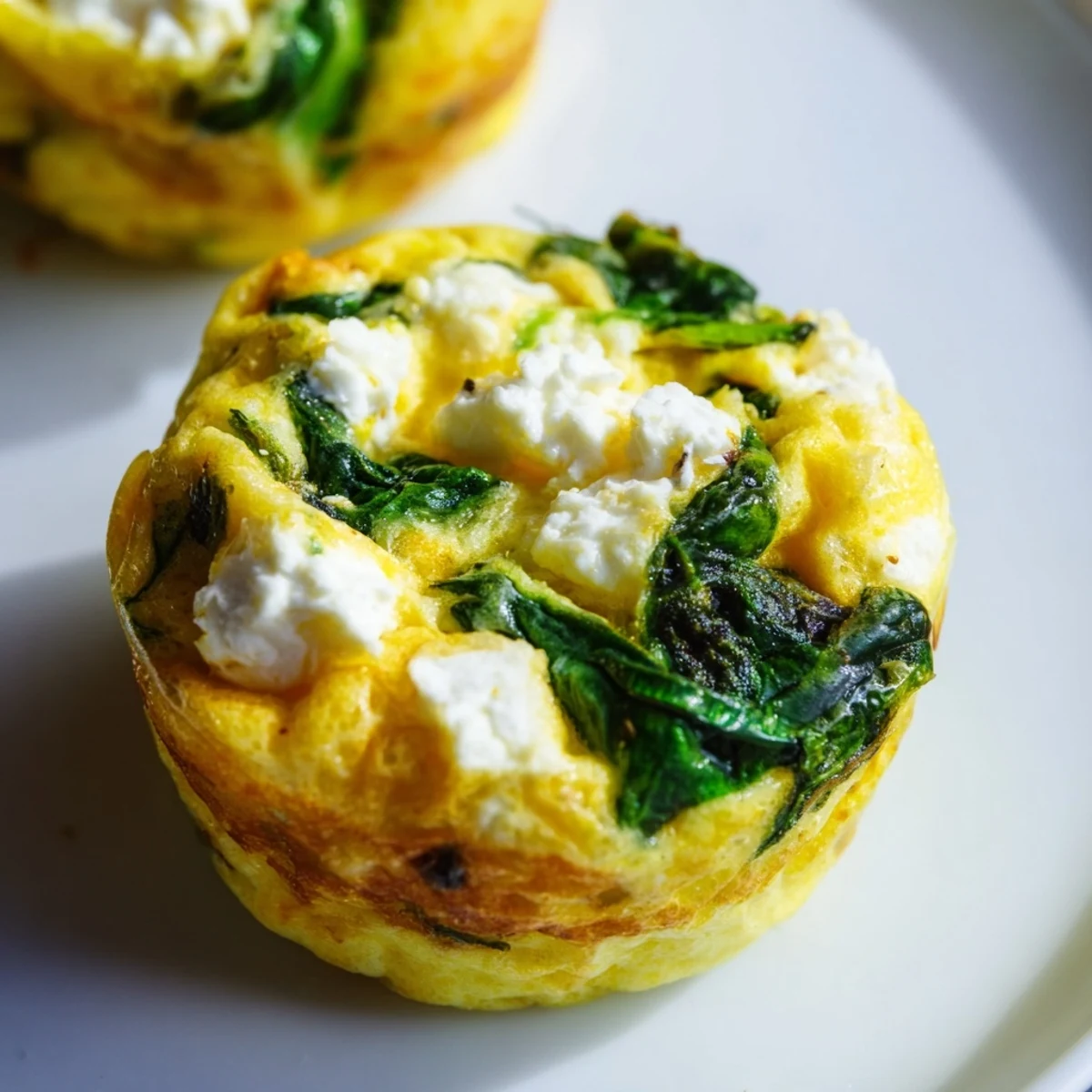Golden baked egg muffins with spinach and feta in a muffin tin