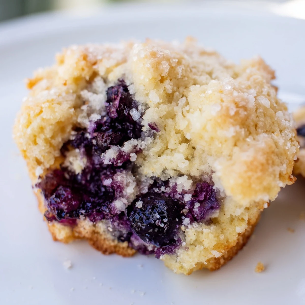 Tender homemade blueberry biscuits topped with coarse sugar on a rustic wooden board