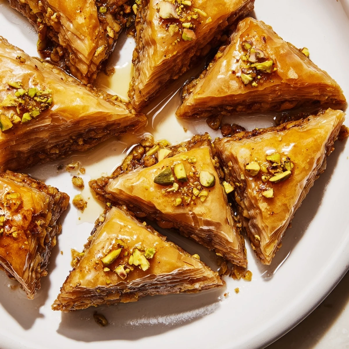Crisp layered Bosnian baklava pastry filled with spiced walnuts and drizzled honey