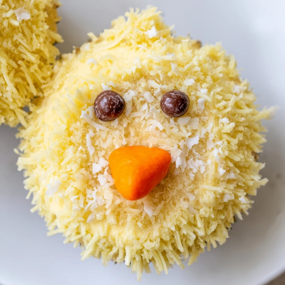 Cute Easter Chick Cupcakes topped with swirled buttercream, coconut feathers, and candy beaks for holiday celebrations.