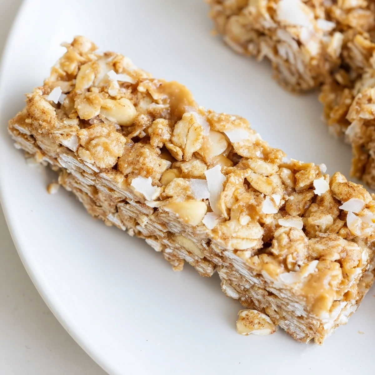 Chewy No Bake Apple Peanut Butter Granola Bars sliced and stacked on a rustic wooden cutting board