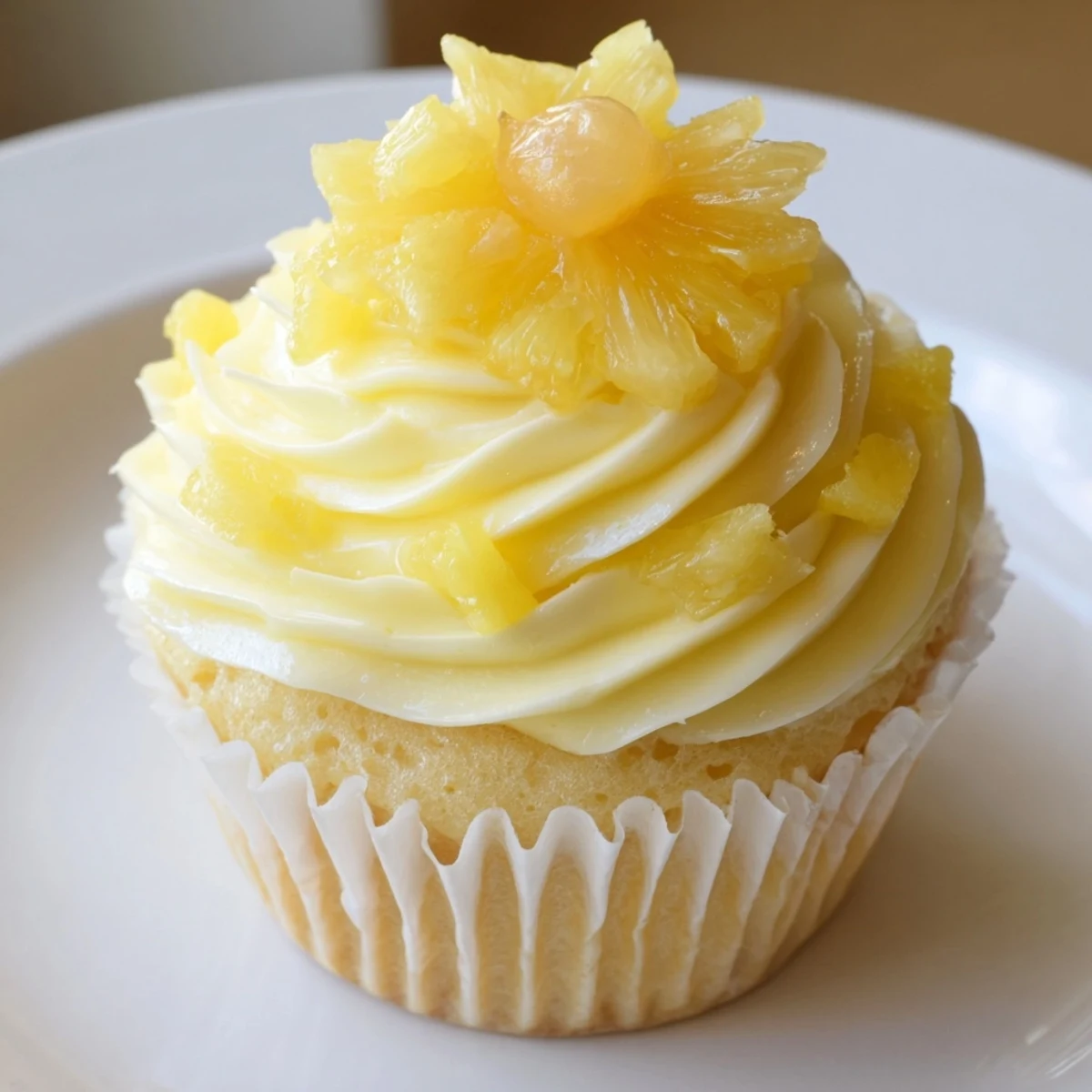 Dole Whip Cupcakes Recipe: fluffy pineapple cupcakes topped with creamy whipped frosting