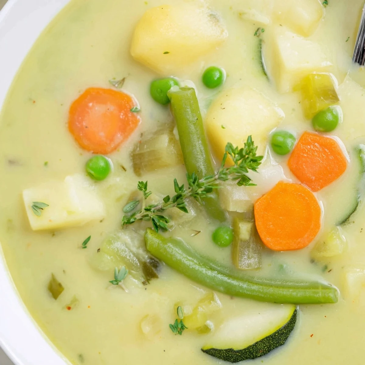 Creamy Vegetable Soup Recipe: velvety green ladle steaming, garnished with parsley