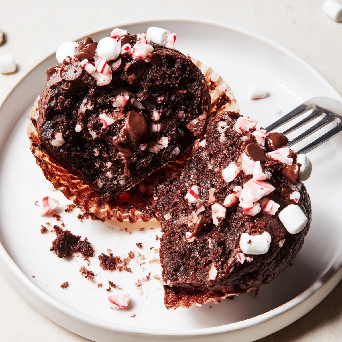 Peppermint Hot Chocolate Muffins, warm and moist with gooey chocolate chips