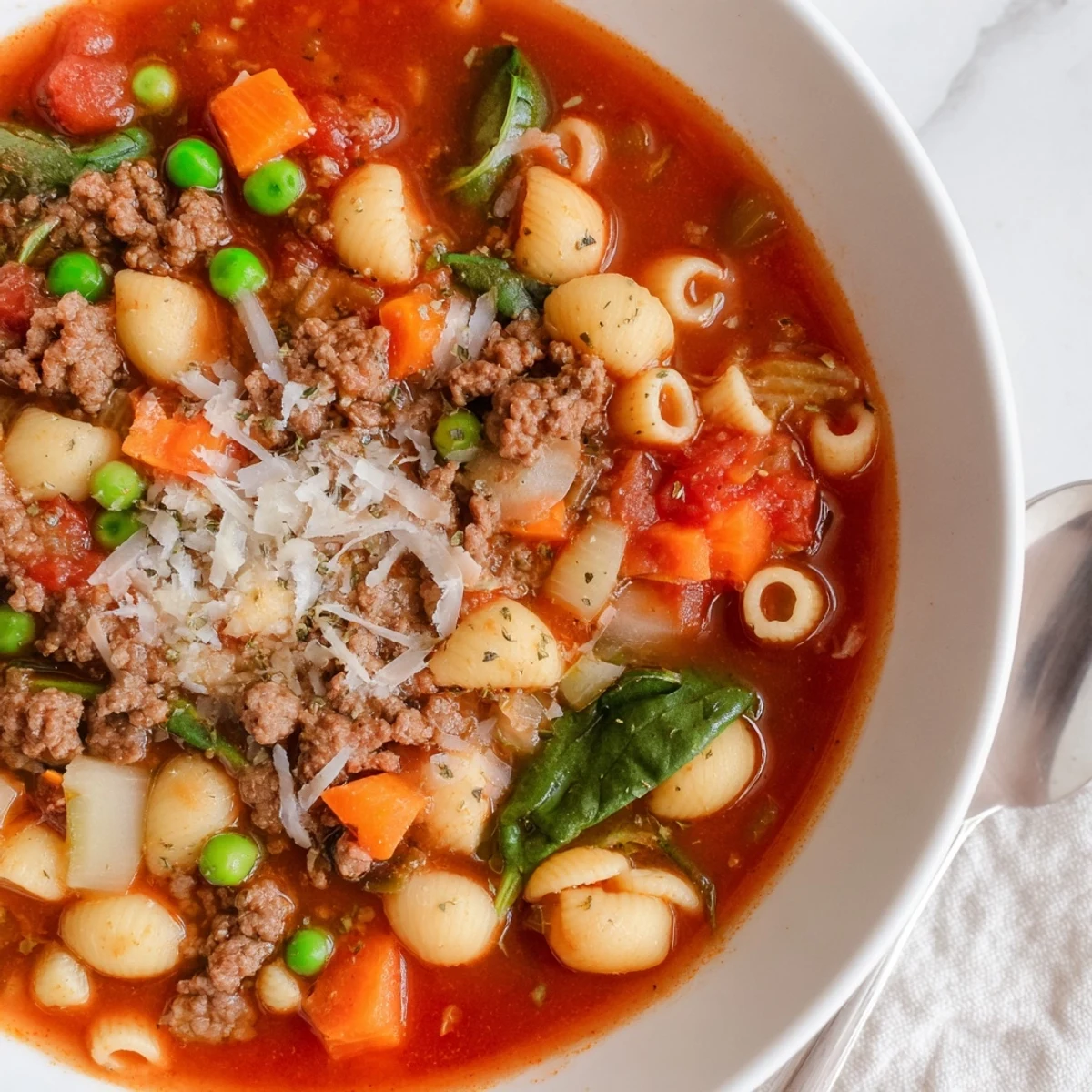 Aromatic, hearty bowl of Delicious Homemade Ground Beef Pasta Soup Recipe For Comfort