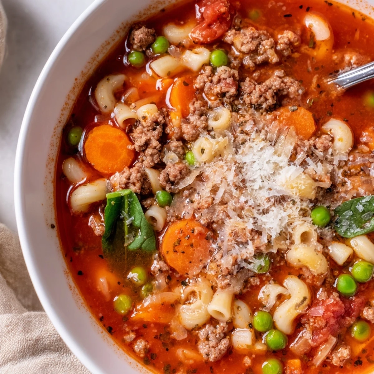 Served with crusty bread, comforting Delicious Homemade Ground Beef Pasta Soup Recipe For Comfort