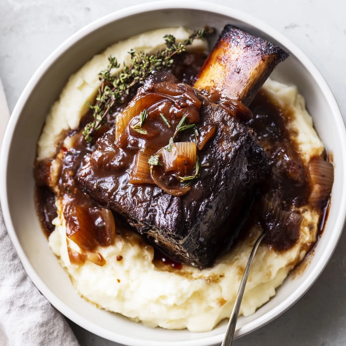 Tender Slow Cooker Beef Short Ribs falling off bone with aromatic vegetables