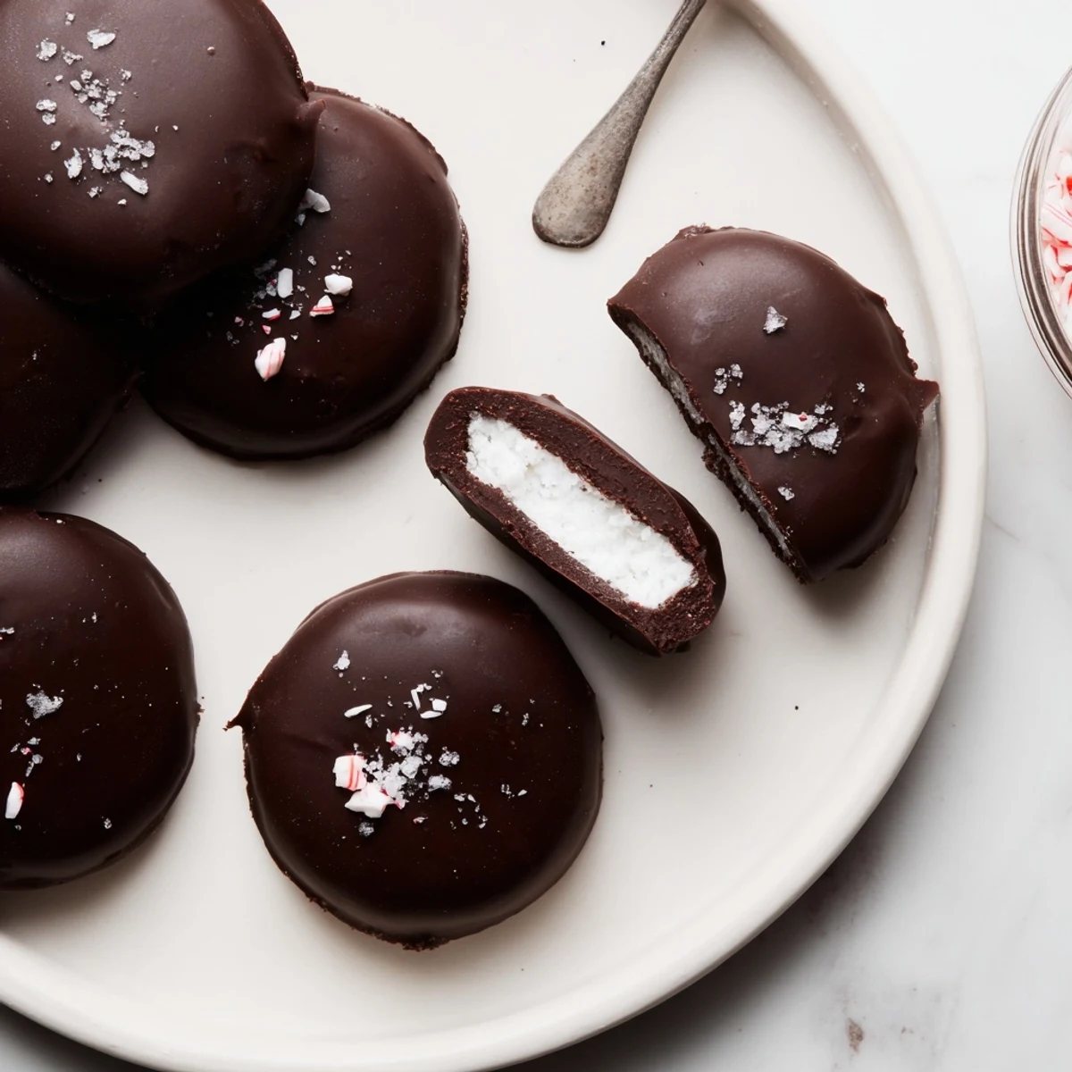 Homemade Peppermint Patties chilled and ready, perfect after-dinner bite