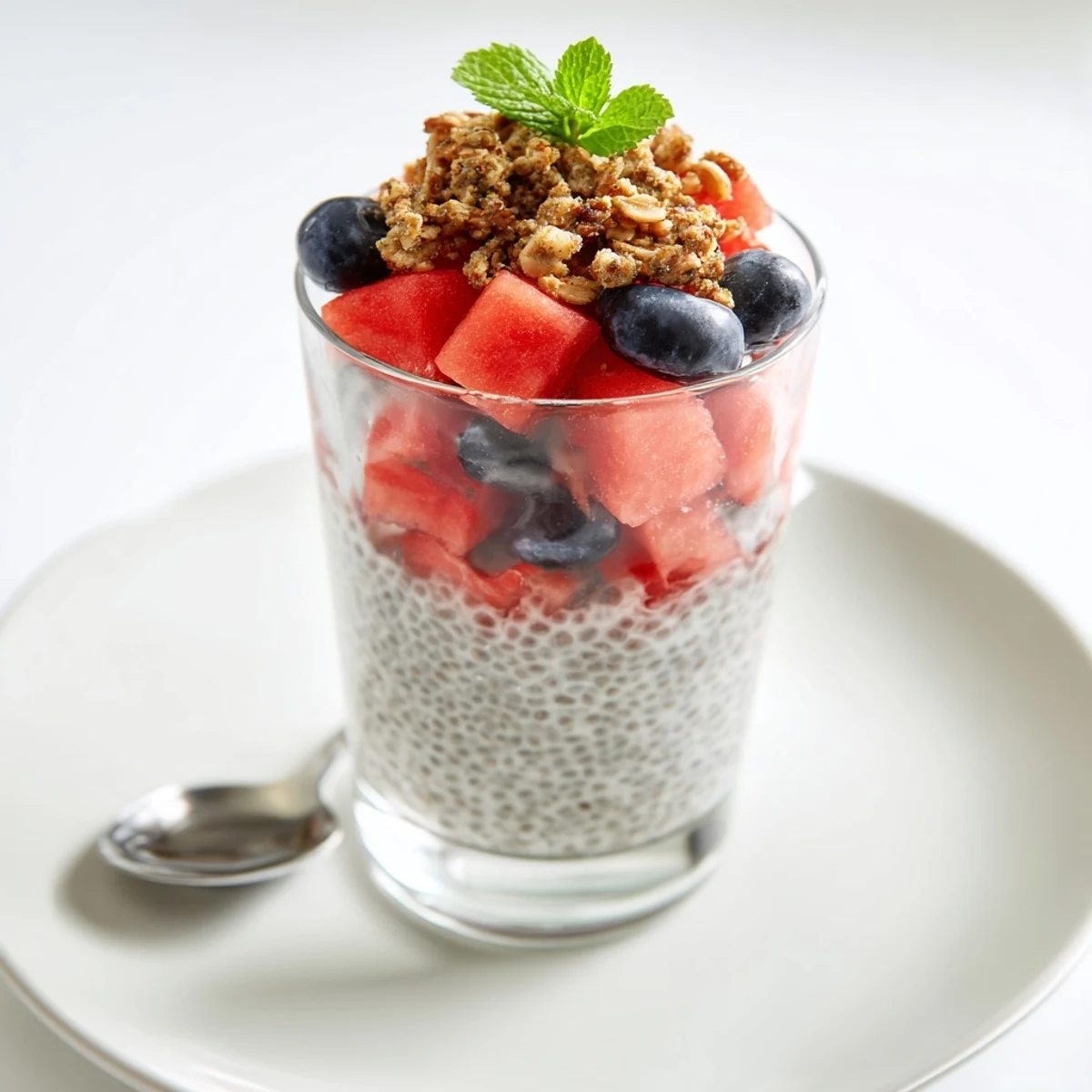 Light Watermelon Chia Parfait perfect for summer picnics, bursting fruity sweetness.