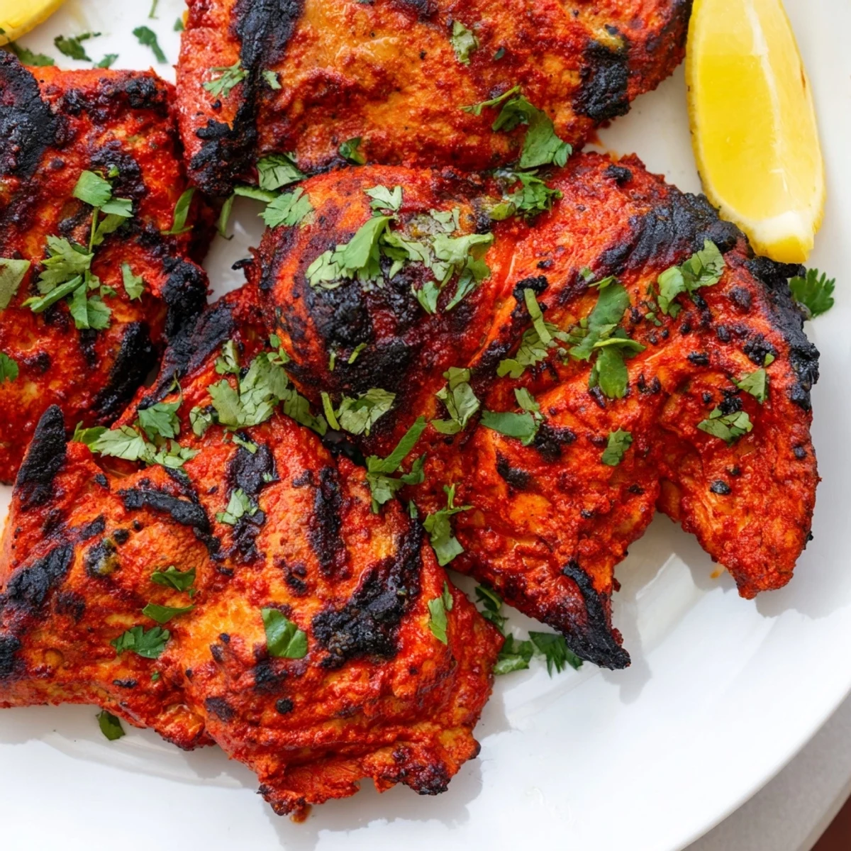 Glazed tandoori chicken pieces resting on wire rack after roasting to perfection
