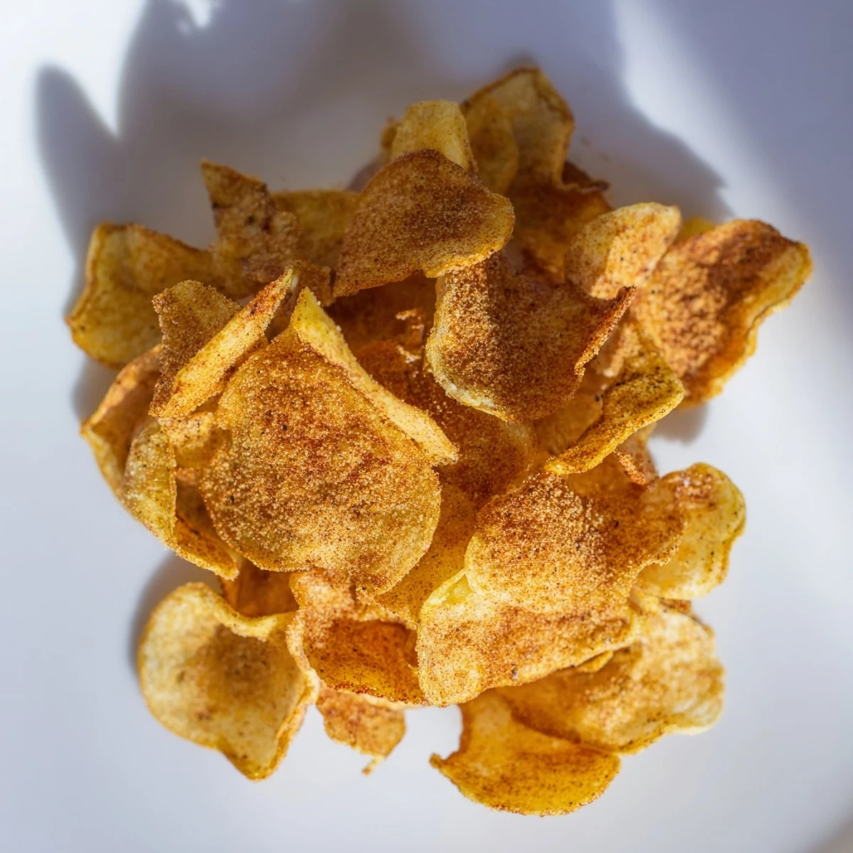Crispy low-carb radish chips spilling out of a wooden serving bowl alongside a creamy Greek yogurt dipping sauce