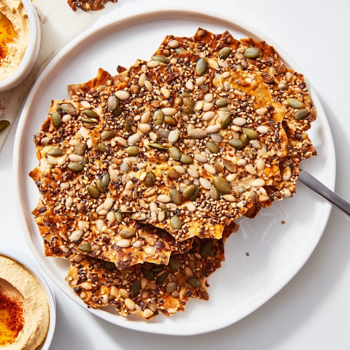 Seed Crackers cooling on parchment, golden edges with toasted seed crunch