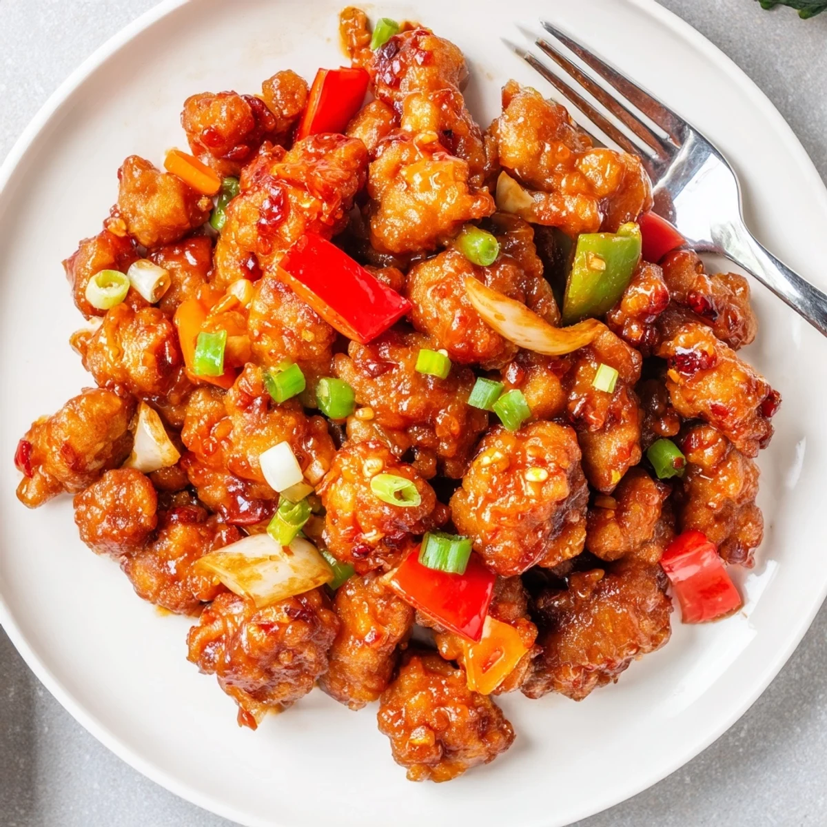 Plate of Flavorful Chilli Chicken Indo Chinese garnished with sliced spring onions