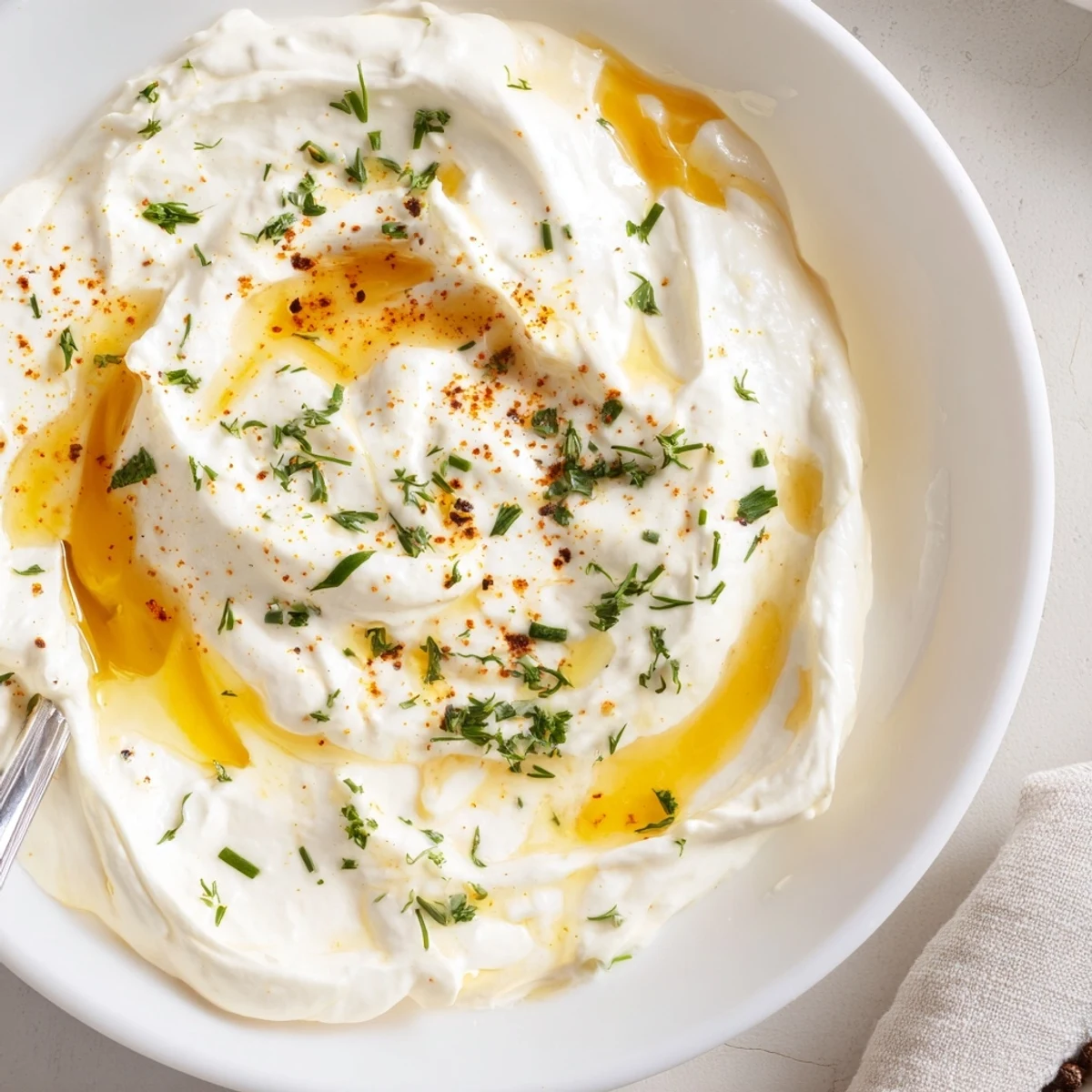 Creamy Hot Honey Ranch Dip in bowl, speckled with chives, ready for veggies