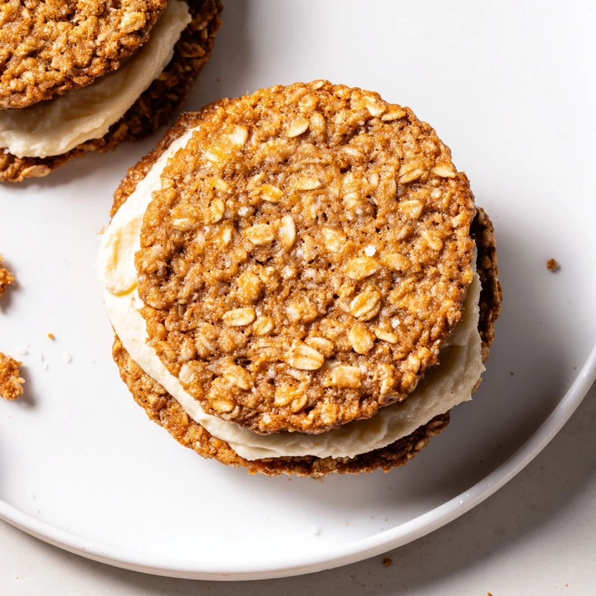 Gluten Free Oatmeal Creme Pies sandwiched with pillowy vanilla filling, perfect with milk.