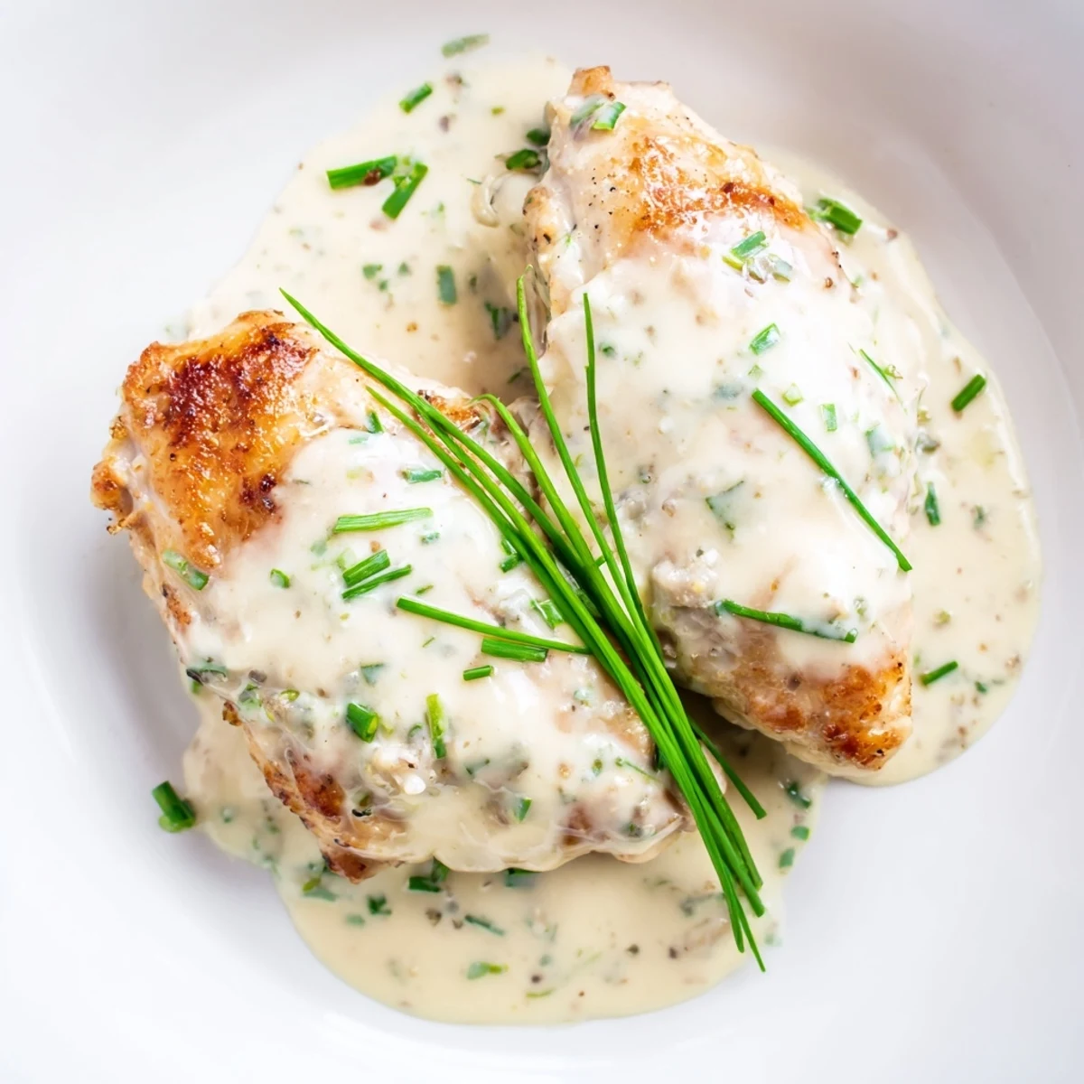 Golden seared chicken with Boursin sauce drizzled in a creamy garlic herb skillet dinner