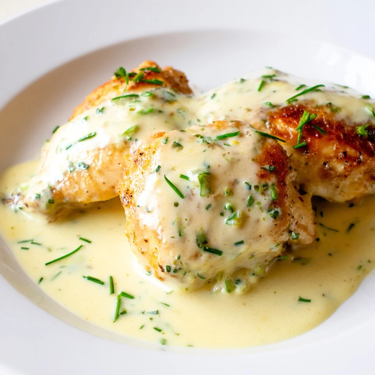 Tender chicken breasts nestled in a velvety garlic and fine herb Boursin cream sauce