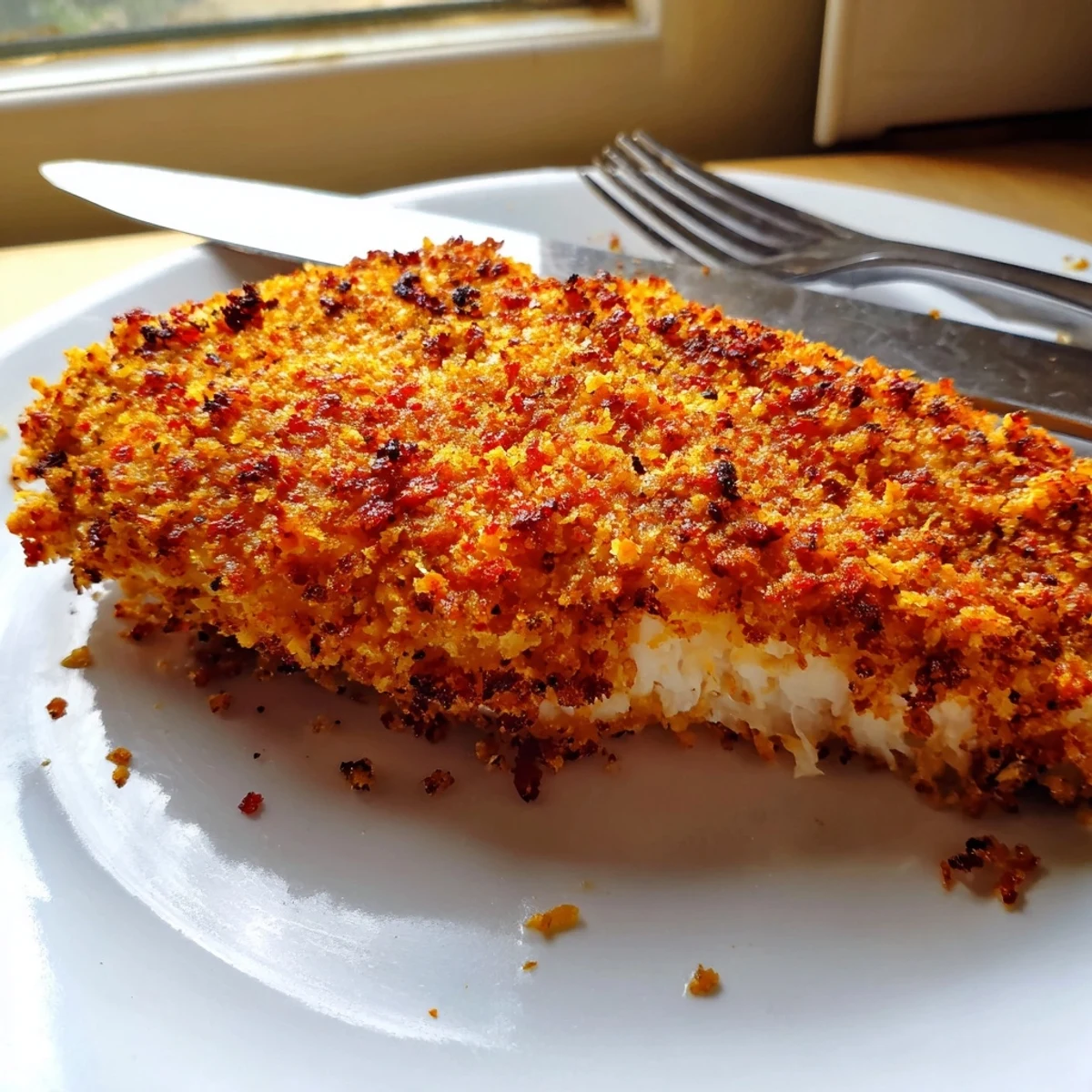Golden crispy Paprika Parmesan Chicken fresh from the oven, ready to slice and serve.