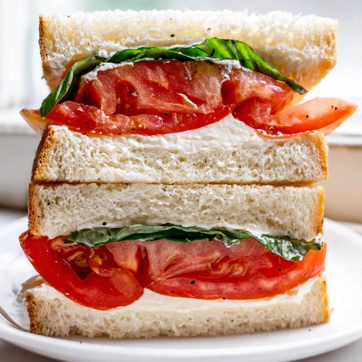 Juicy ripe tomato sandwich with creamy mayo on soft fresh bread