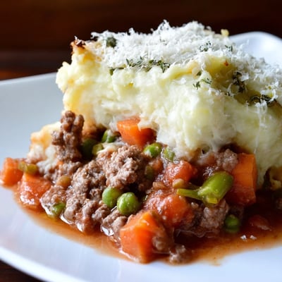 Rustic Beef Shepherds Pie with Cauliflower Mash served alongside a crisp green salad on a table.